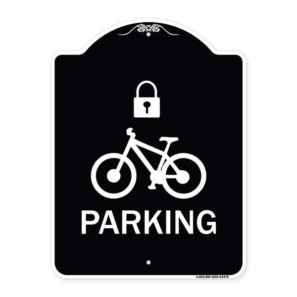 Parking With Cycle and Lock Symbol Heavy-Gauge Aluminum Architectural Sign, 24" x 18", BW-1824-23476